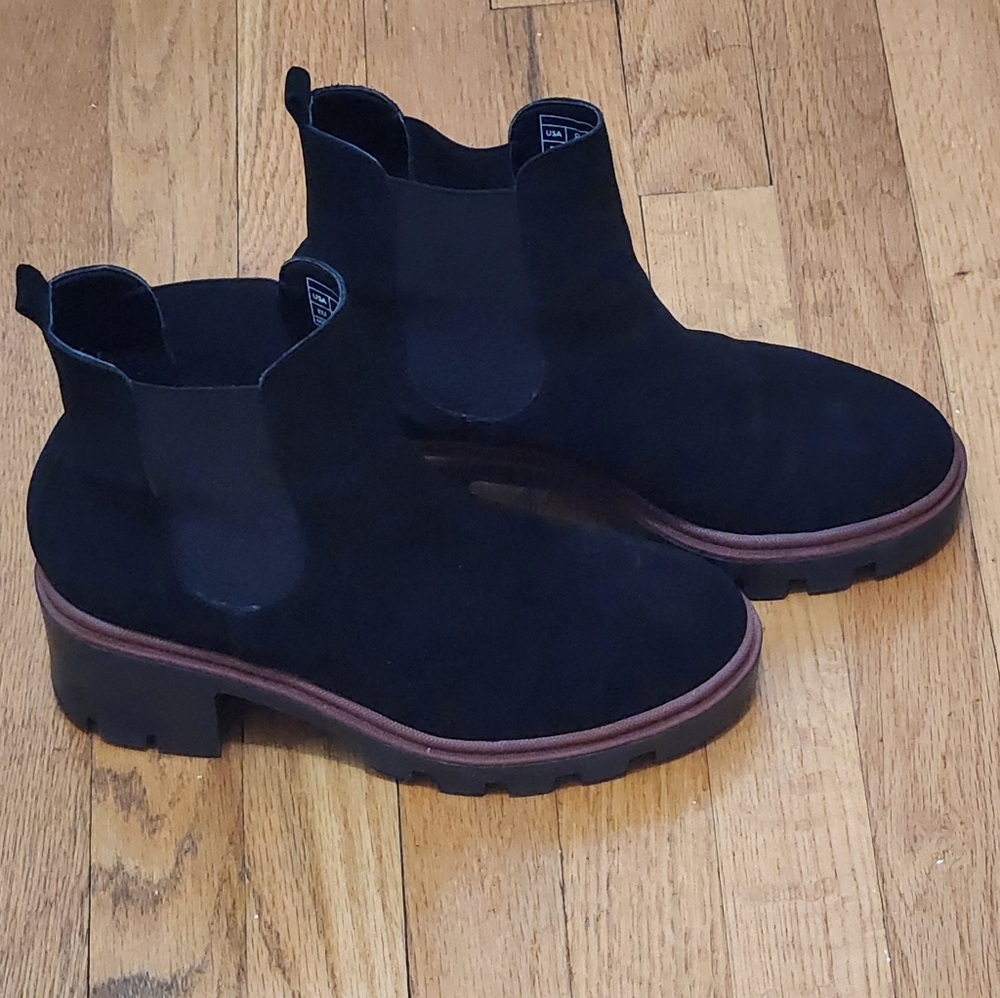 Pre-Owned Antonio De Faria Women’s Black Suede Leather Chelsea Boots Size 8 Lug